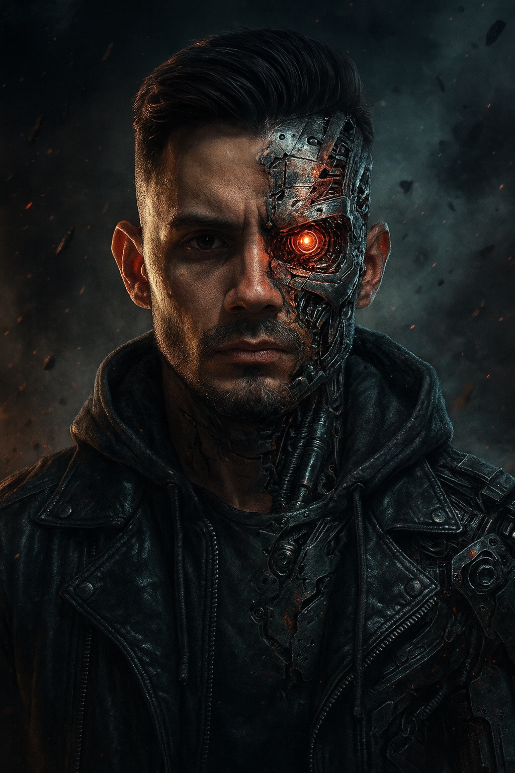 Cyborg con mirada intensa